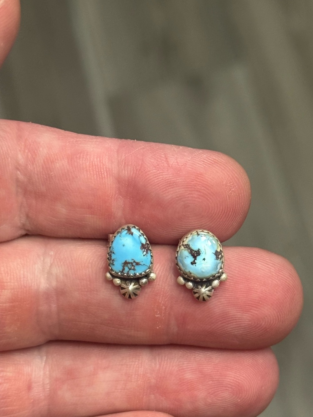 STERLING SILVER GOLDEN HILLS TURQUOISE CONCHO SHOT STUDS EARRINGS .925